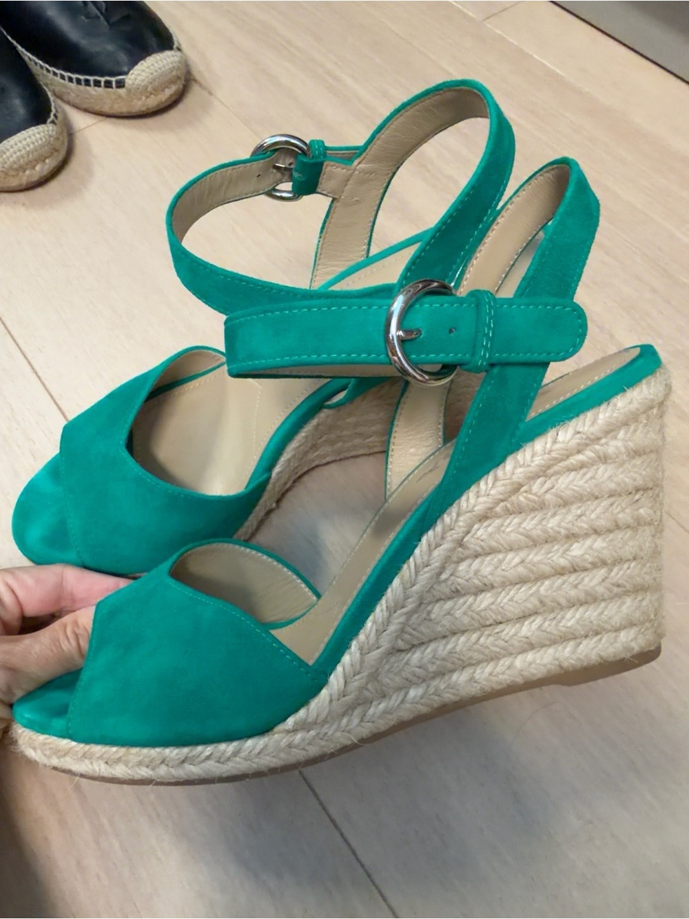 Prada Emerald Green Suede Espadrille Wedge Sandals Size 39 - Picture 6 of 6